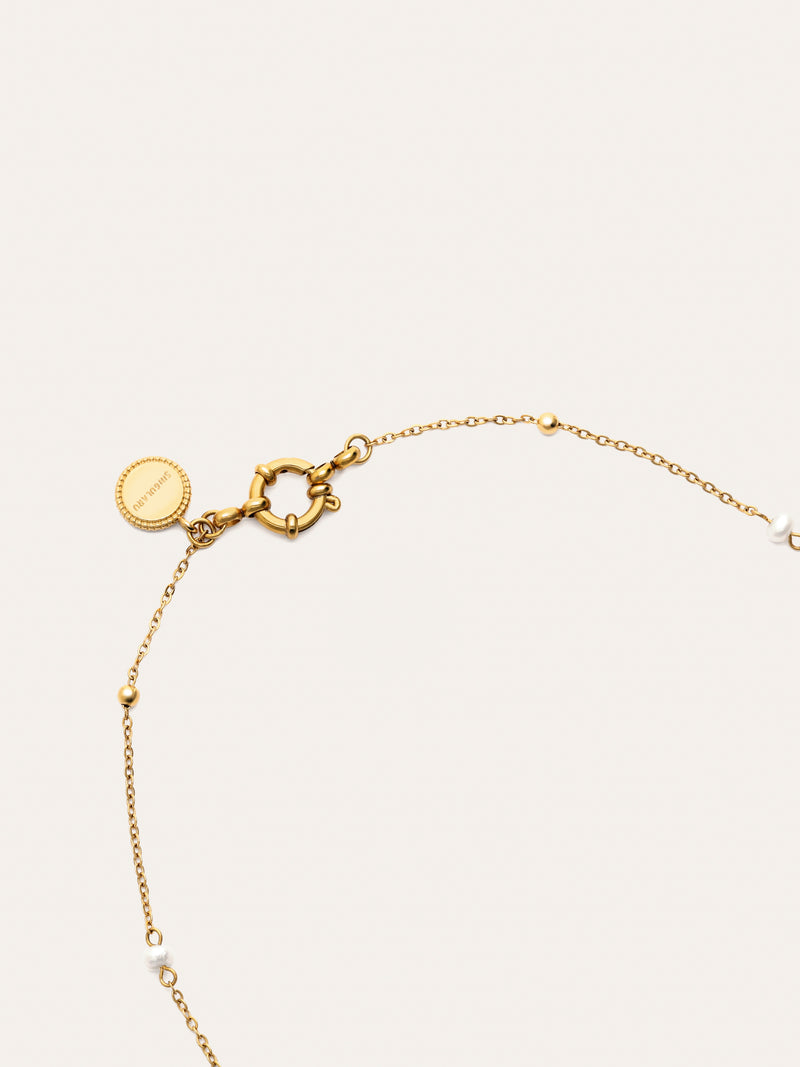 Long Pearl Dots Stainless Steel Gold Necklace