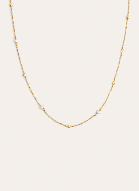 Collier Long Pearl Dots Acier Plaqué Or