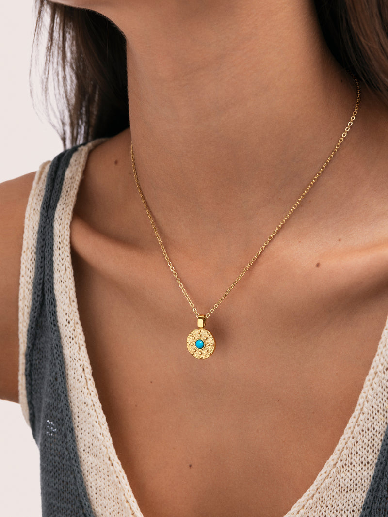 Ketting Medallion Aqua Staal Verguld
