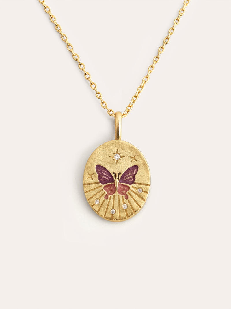 Butterfly Medallion Halskette Roségold, vergoldet
