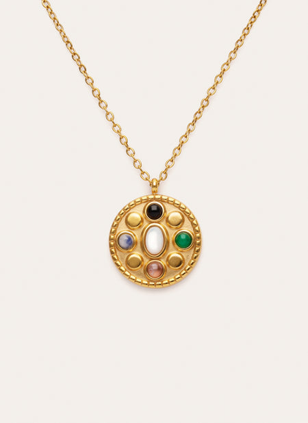 Collana Medallion Five Stones Mistica in Acciaio Placcato in Oro