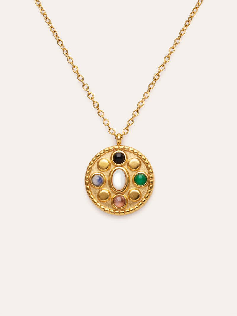 Collar Medallion Five Stones Mística Acero Baño Oro