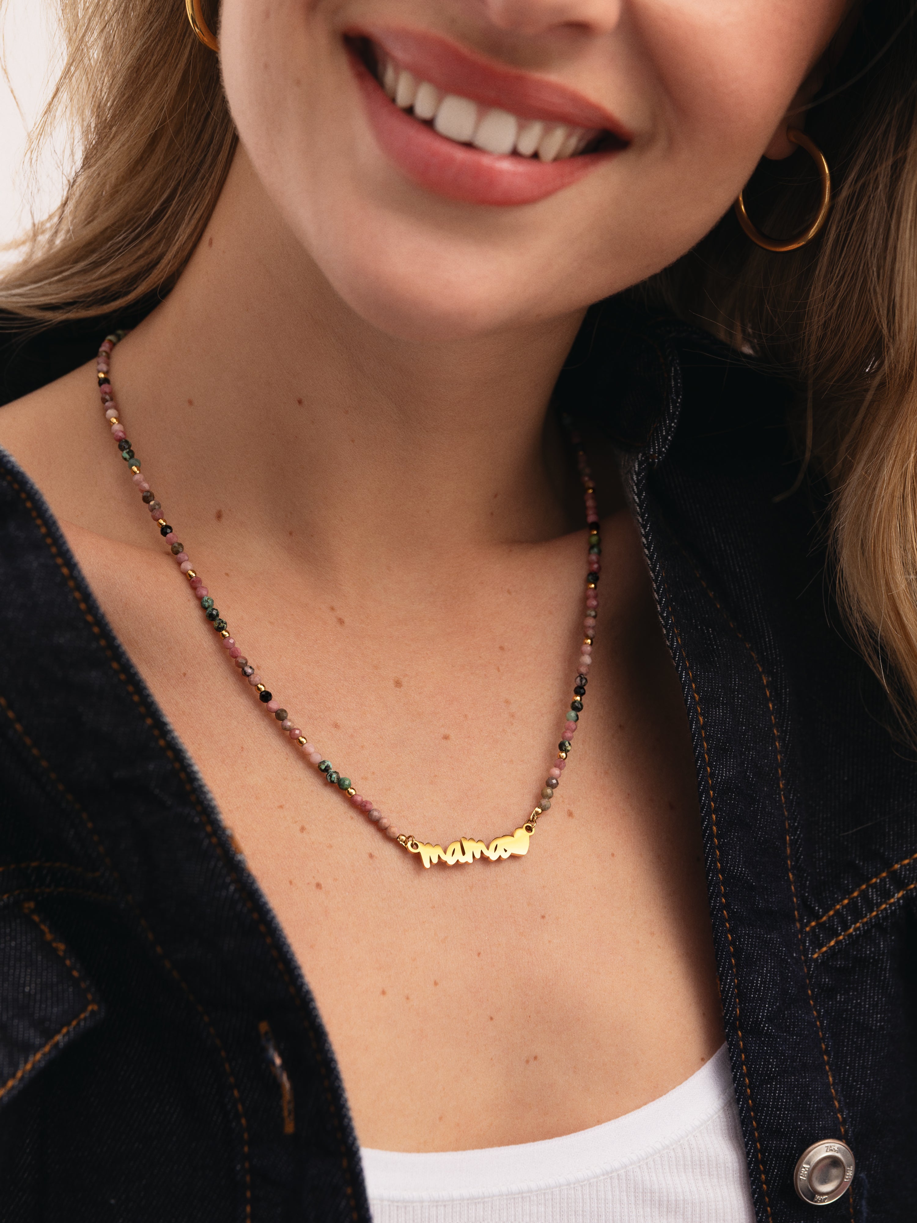 Mamá Heart Tourmaline Stainless Steel Gold Necklace