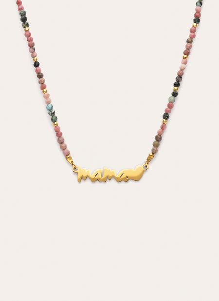 Mamá Heart Tourmaline Stainless Steel Gold Necklace