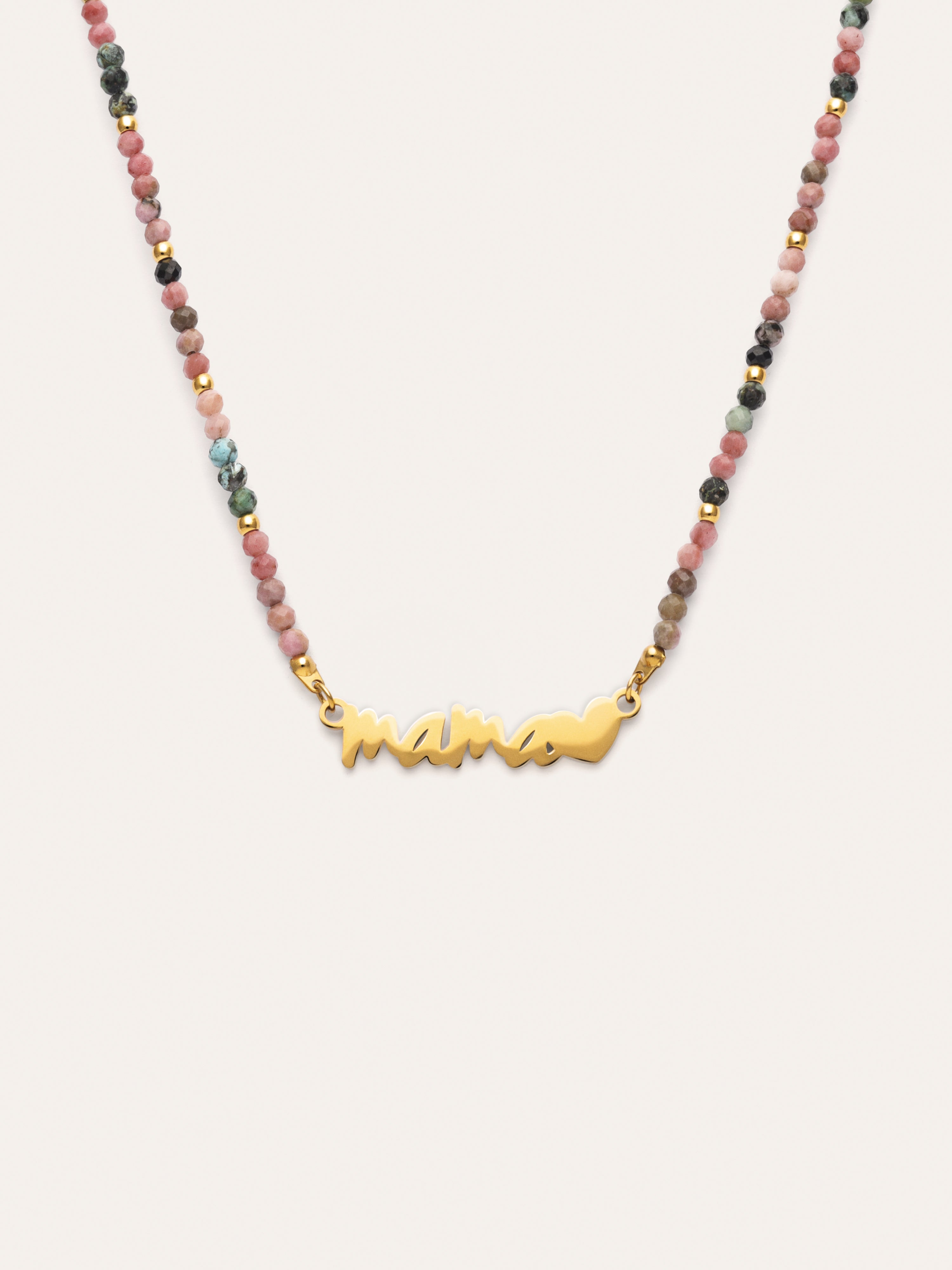Mamá Heart Tourmaline Stainless Steel Gold Necklace