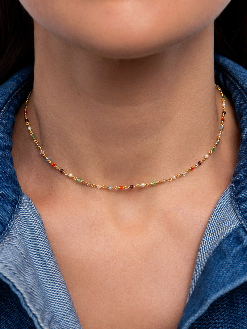 Collier Mini Crystals Colors Argent Plaqué Or