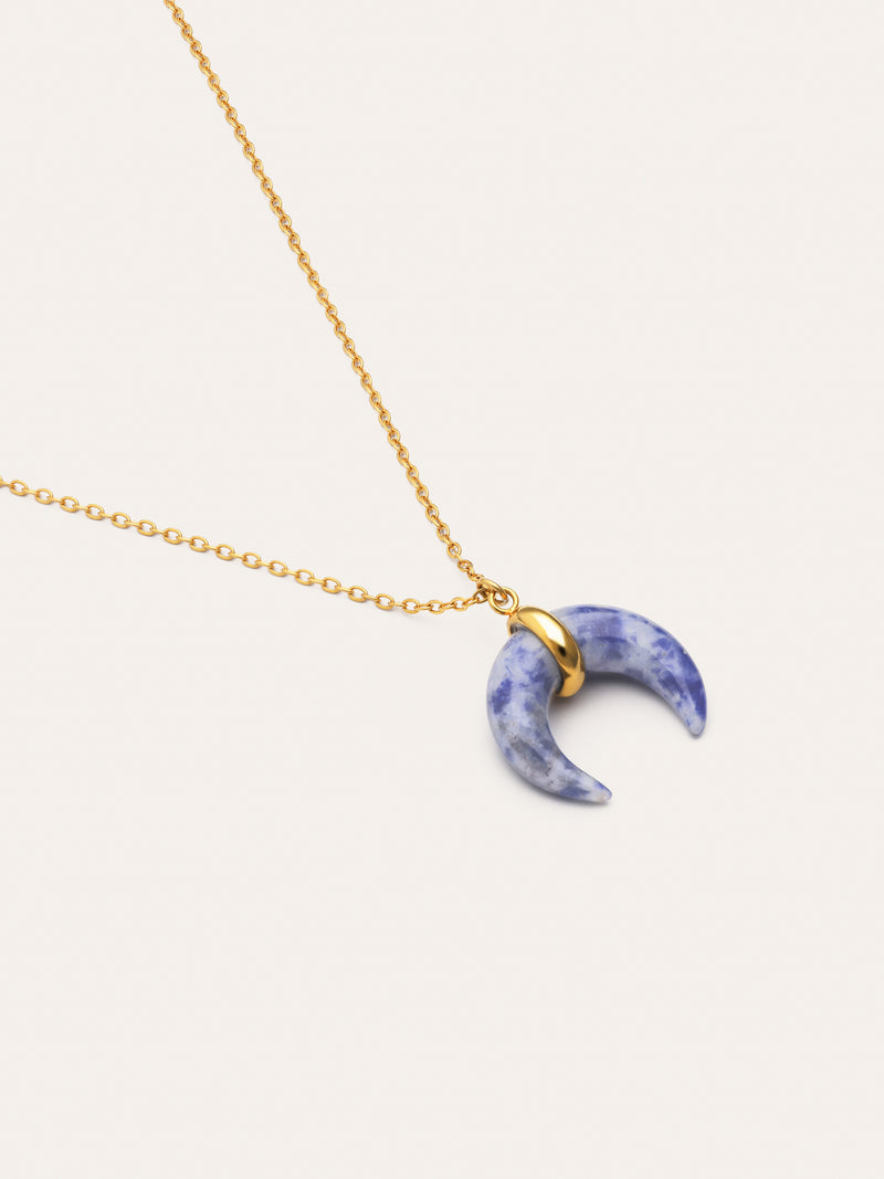 Mini Moon Blue Necklace Gold Plated Steel
