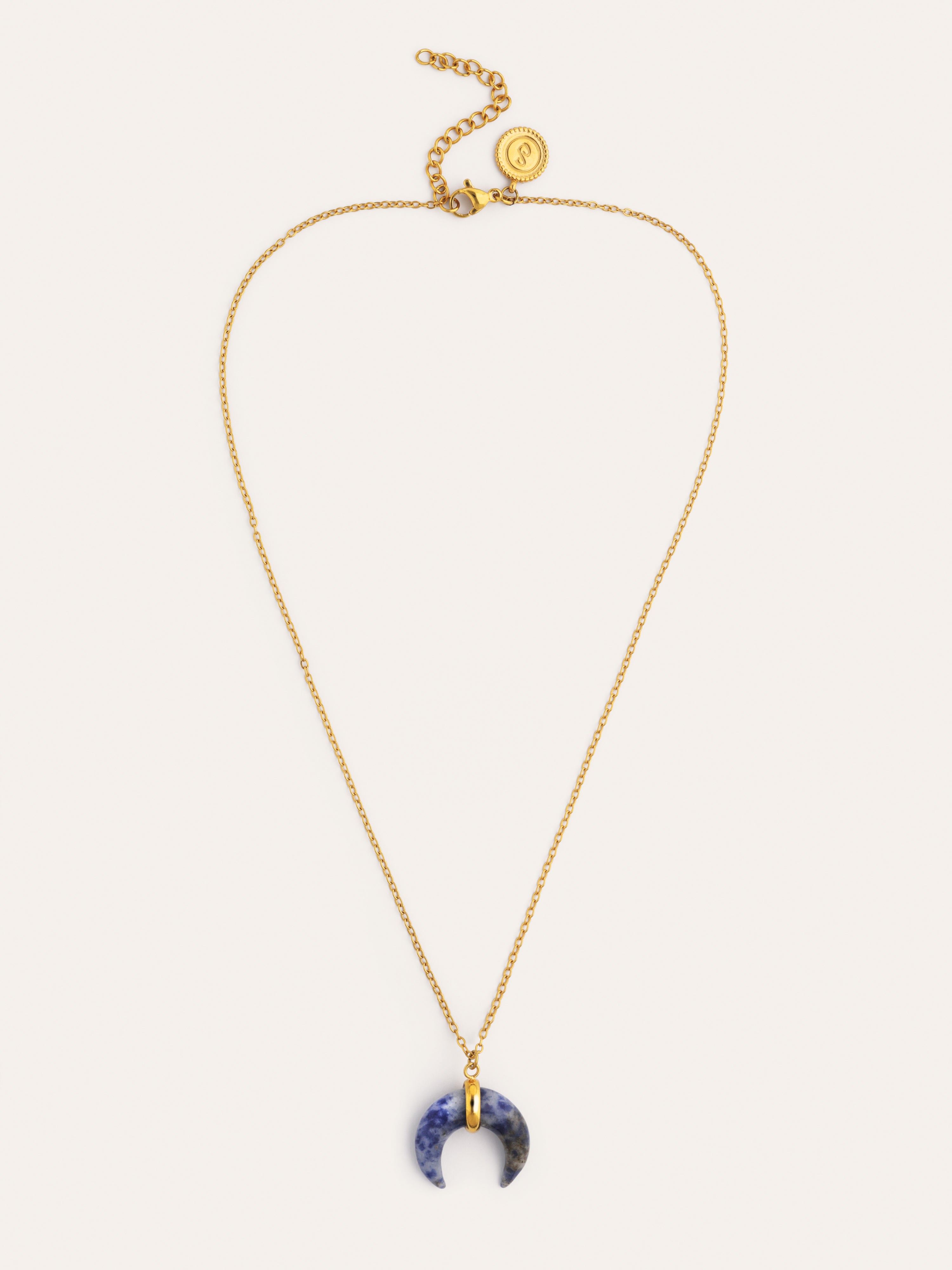 Mini Moon Blue Necklace Gold Plated Steel