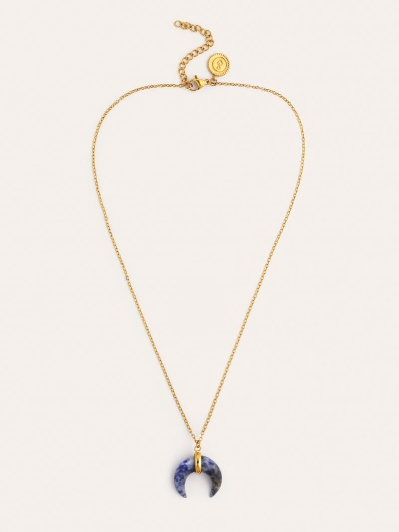 Mini Moon Blue Necklace Gold Plated Steel