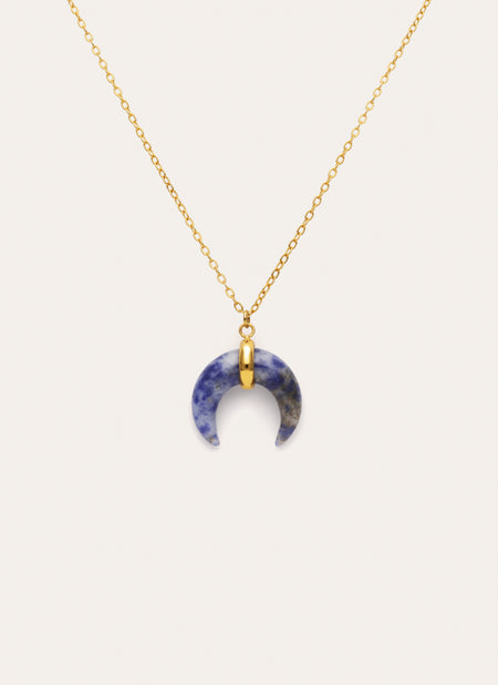 Mini Moon Blue Necklace Gold Plated Steel