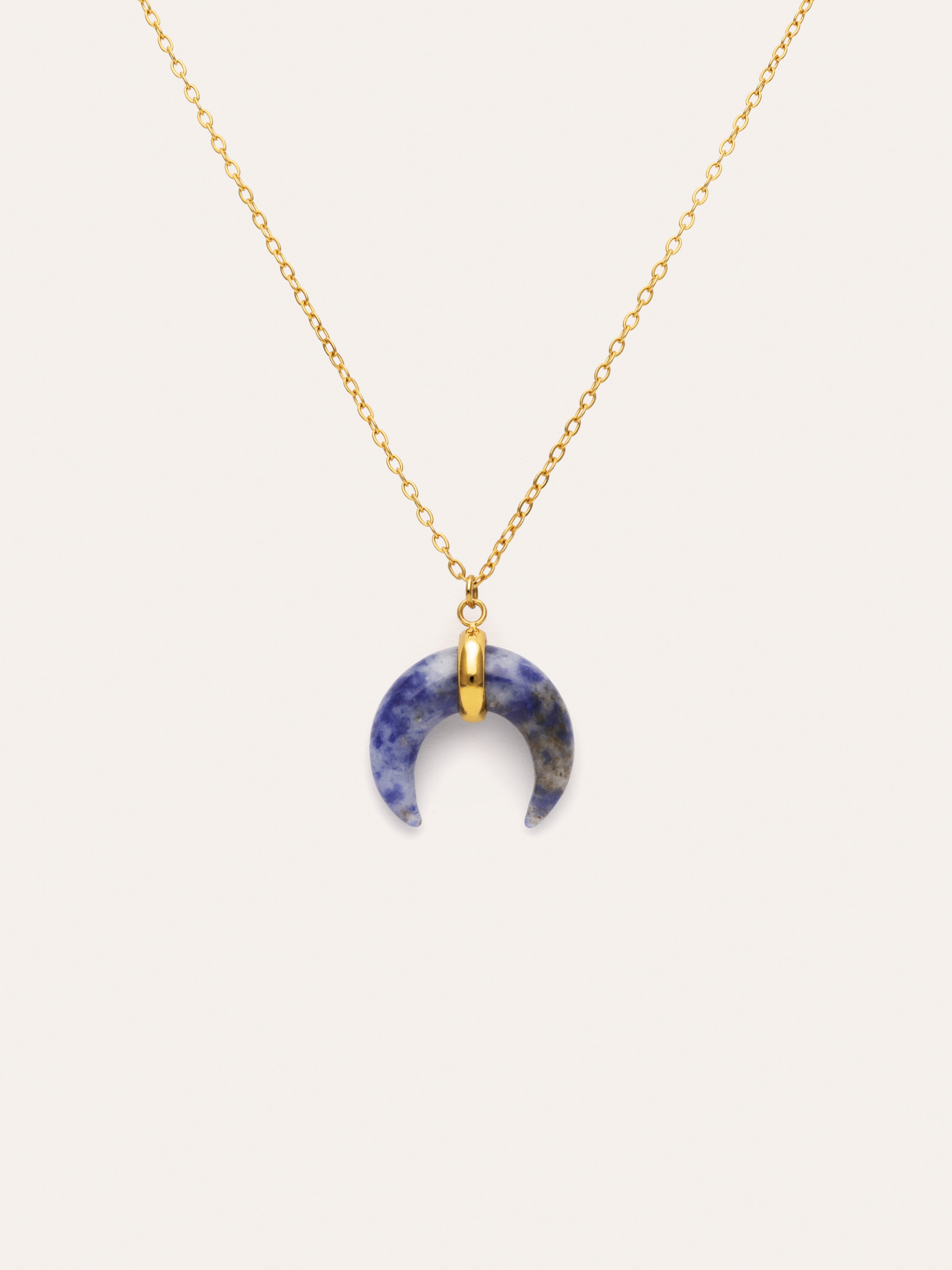Mini Moon Blue Necklace Gold Plated Steel