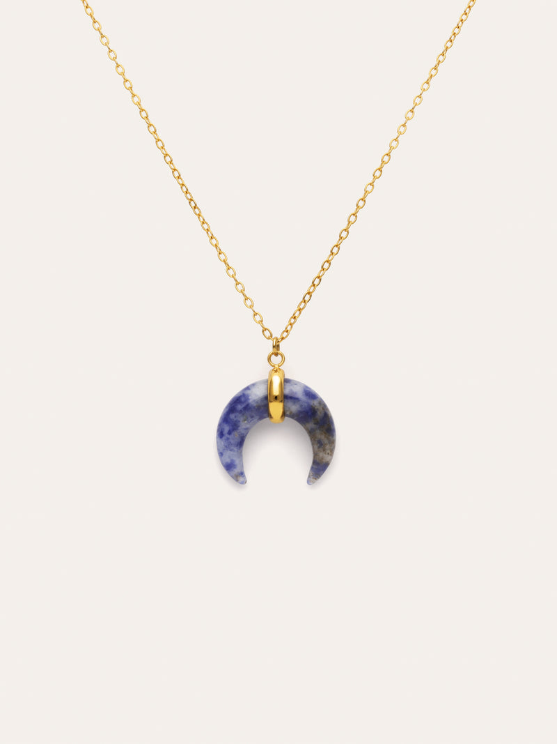 Mini Moon Blue Necklace Gold Plated Steel