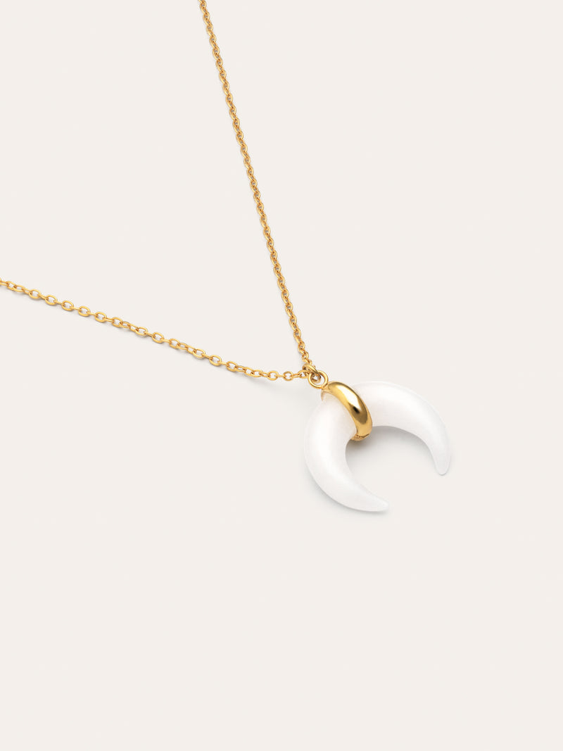 Mini Moon White Necklace Gold Plated Steel