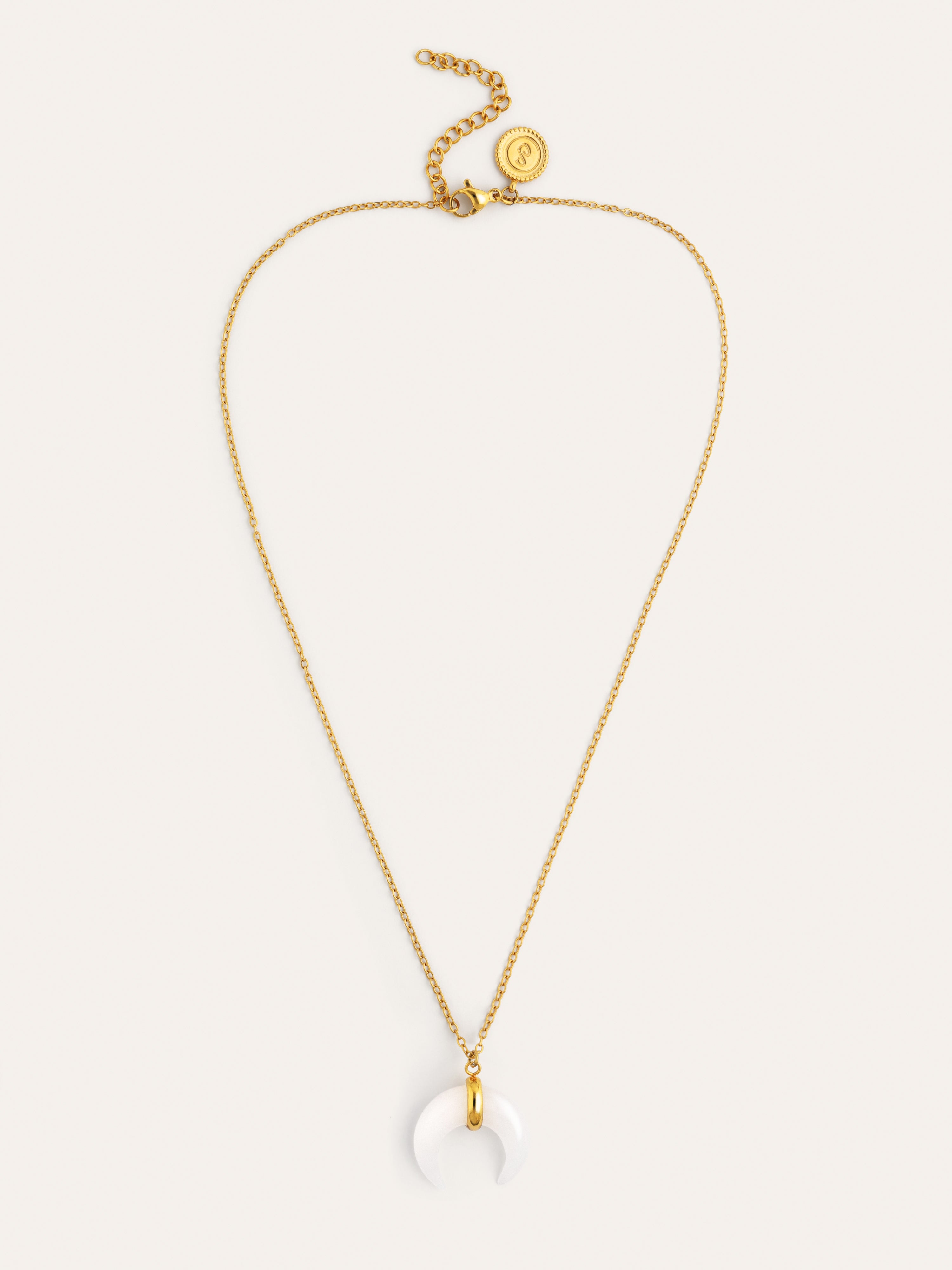 Mini Moon White Necklace Gold Plated Steel