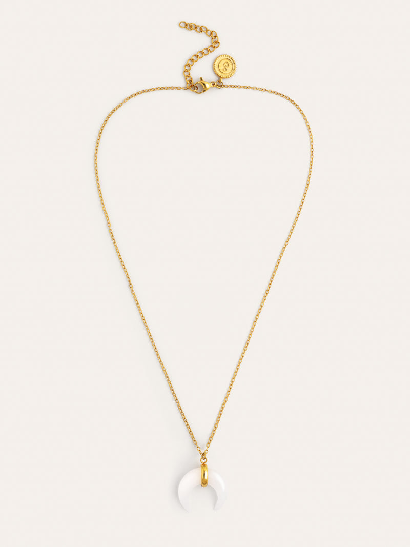 Mini Moon White Necklace Gold Plated Steel
