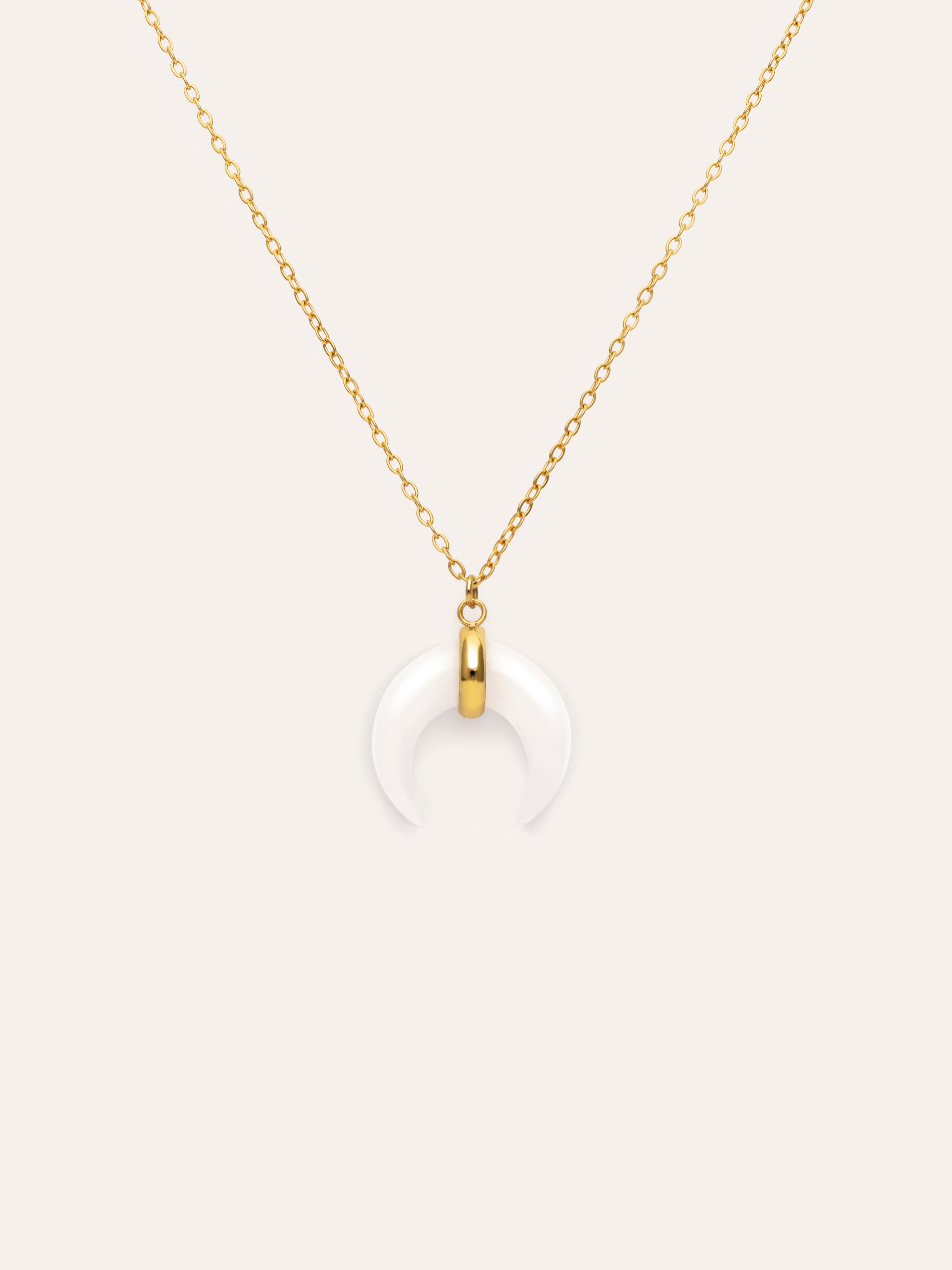 Mini Moon White Necklace Gold Plated Steel