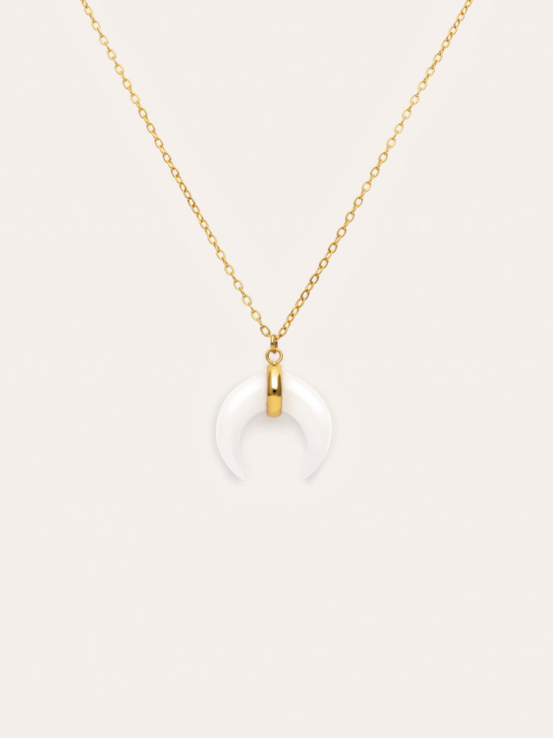 Mini Moon White Necklace Gold Plated Steel