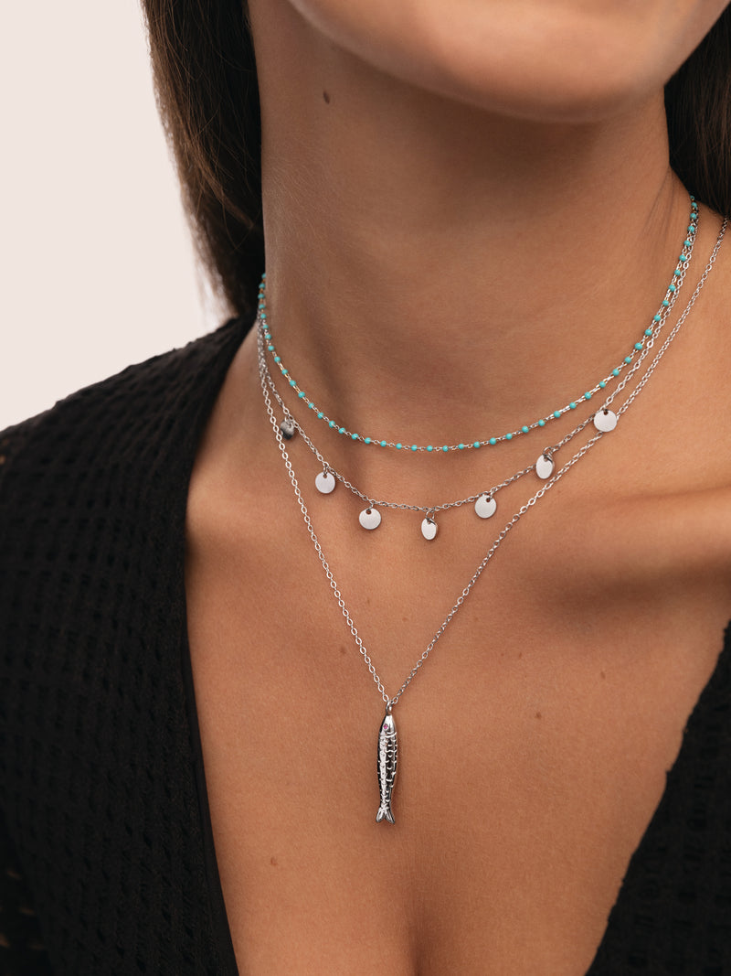 Colar Dots Turquoise Enamel Prata