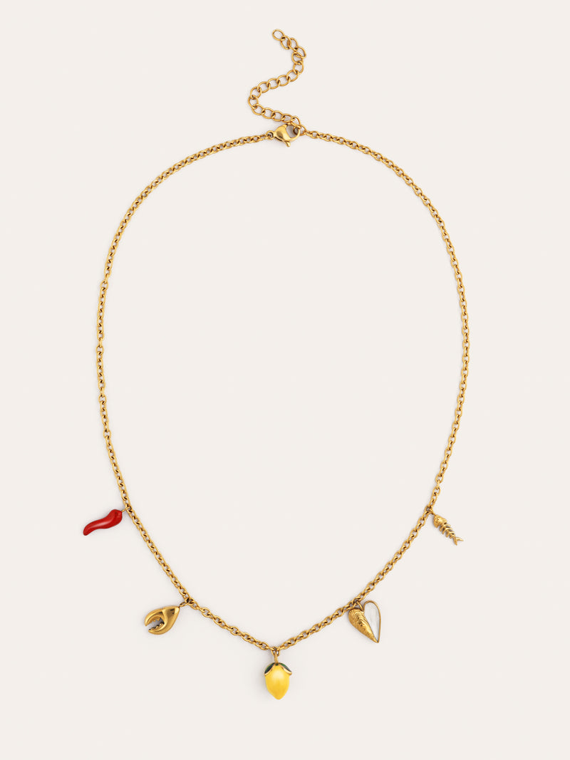 Collar Multicharm Aperitivo Marino Acero Baño Oro