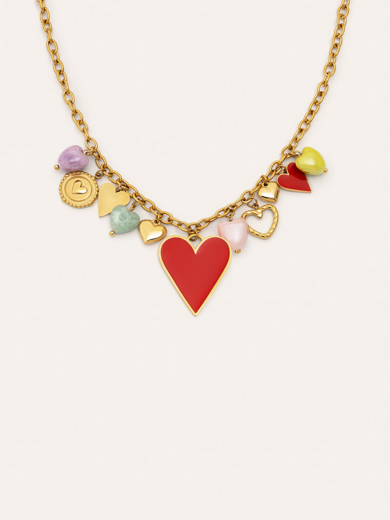 Collar Multicharms Corazones Acero Baño Oro