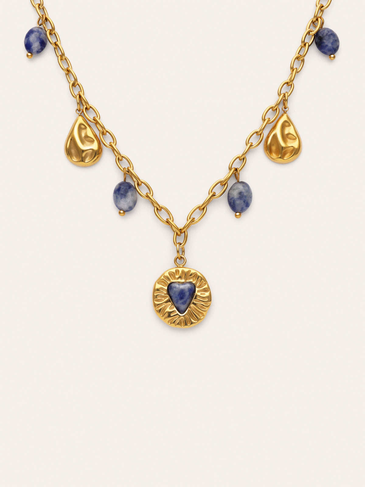 Cyanite Denim Multicharms Gold-Plated Steel Necklace