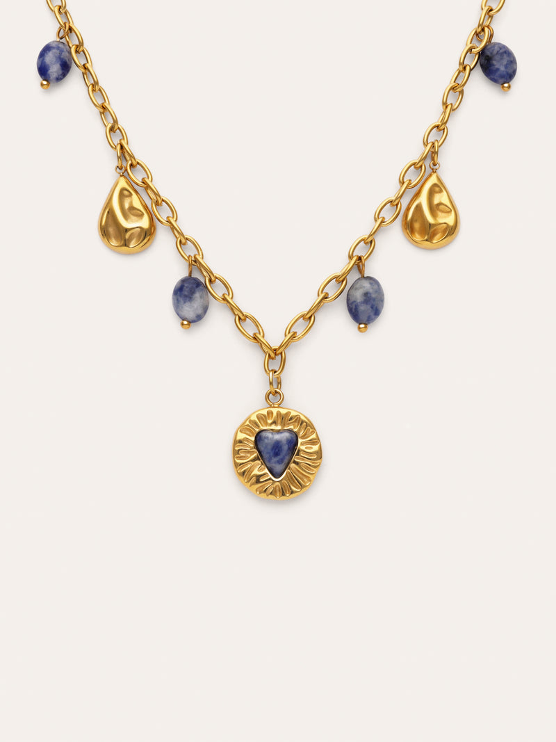 Cyanite Denim Multicharms Gold-Plated Steel Necklace