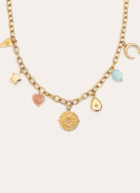 Collar Multicharms Soleil Acero Baño Oro