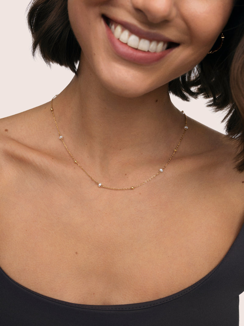 Collier Pearl Dots Acier Plaqué Or