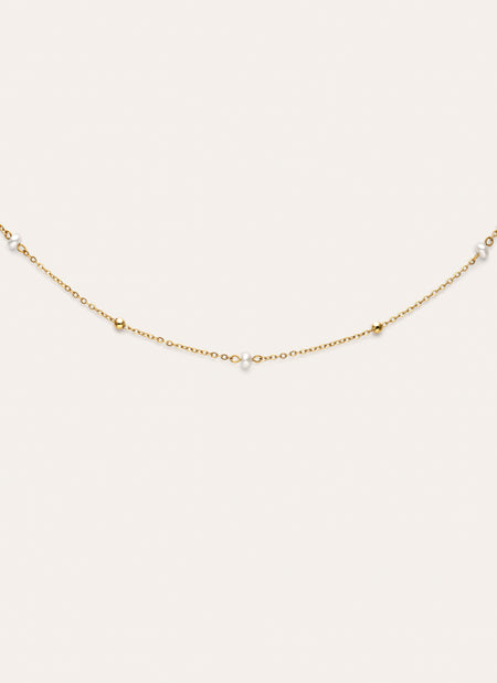 Collar Pearl Dots Acero Baño Oro