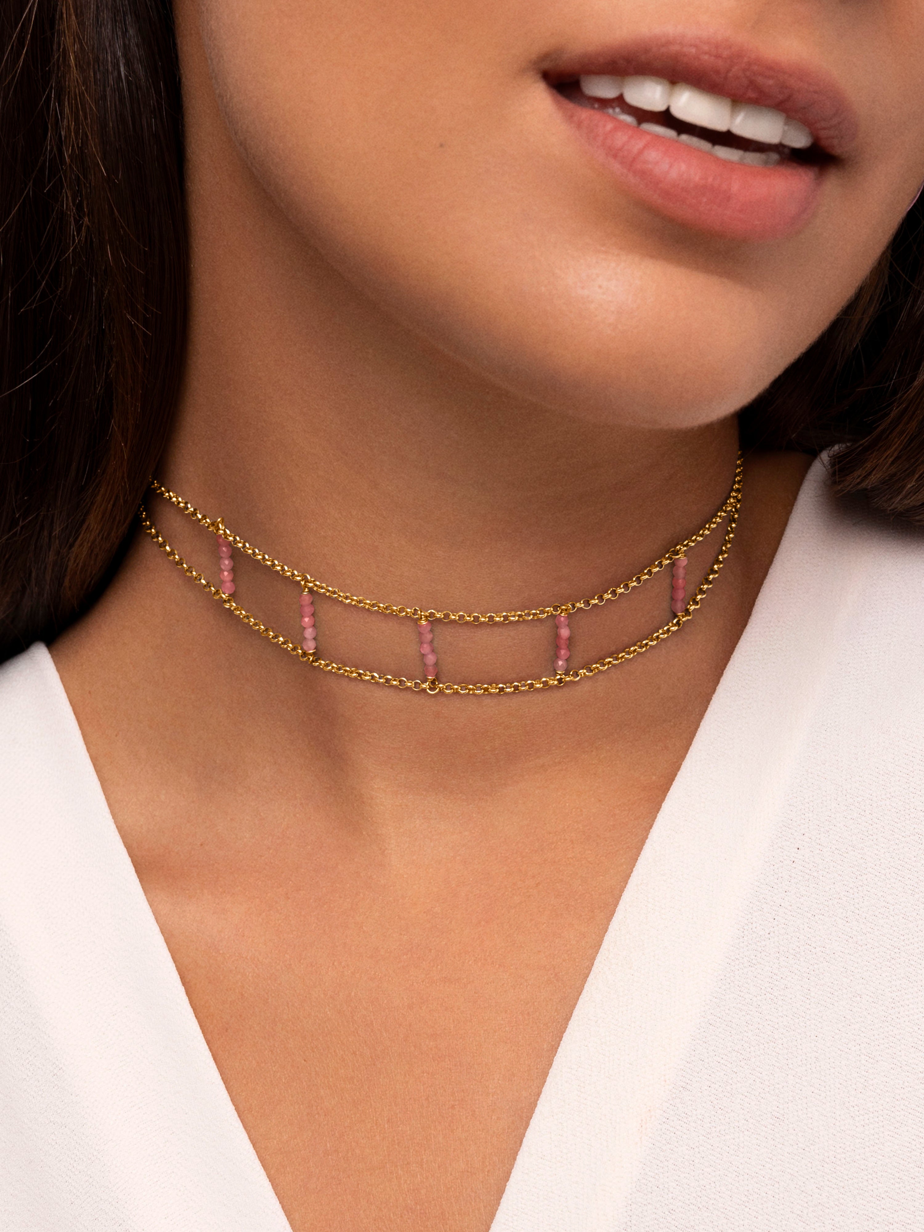 Choker Pink Habana Acero Baño Oro