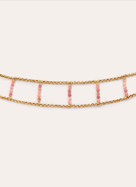 Choker Pink Habana Acero Baño Oro