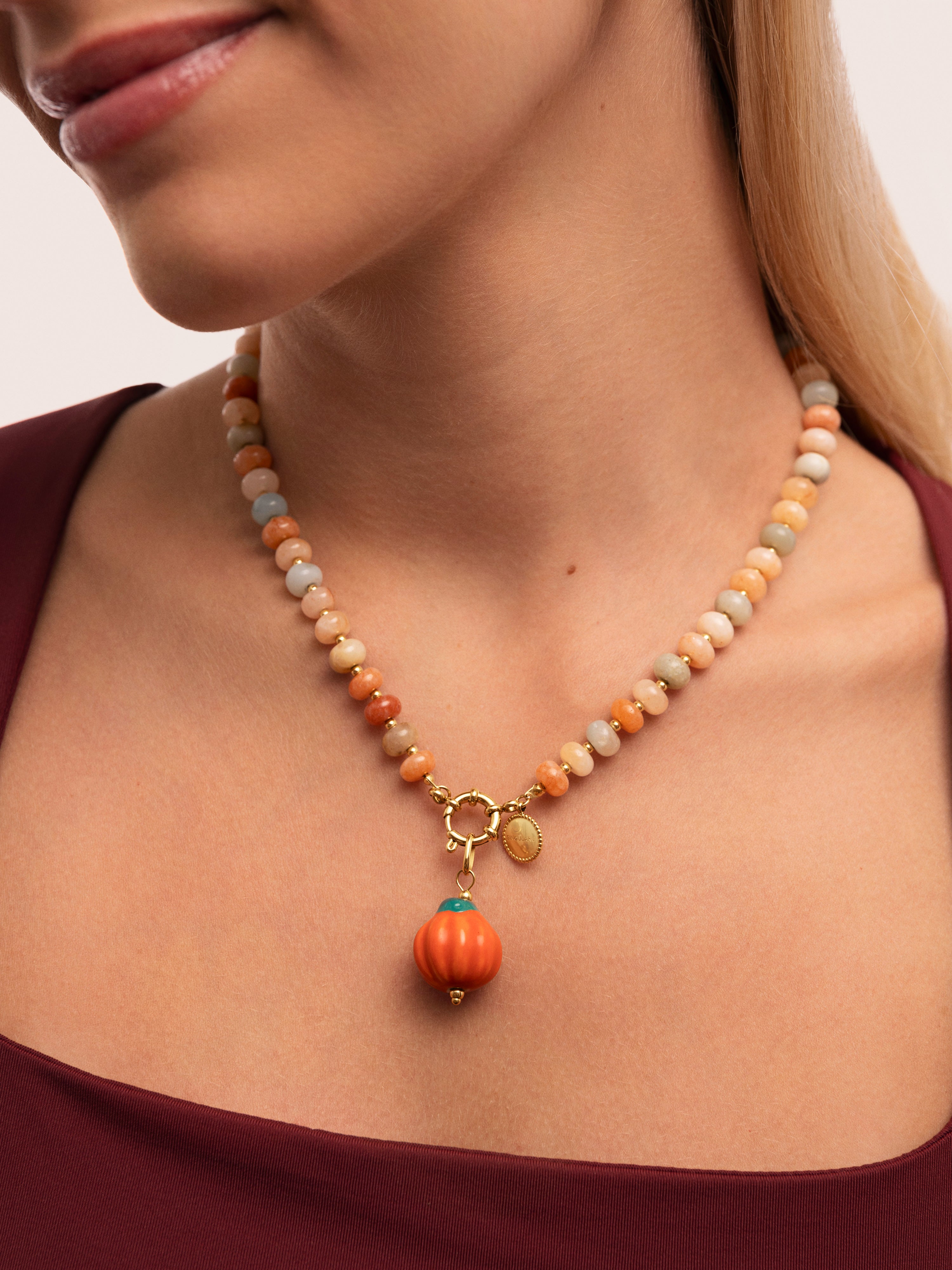Pumpkin Stones Stainless Steel Gold Necklace