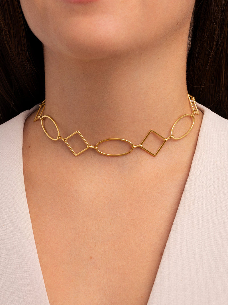 Choker Rhomb & Oval Acier Plaqué Or