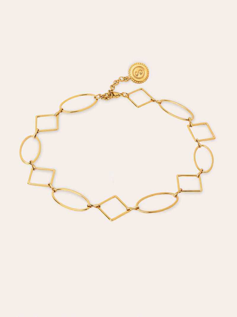 Choker Rhomb & Oval Acier Plaqué Or