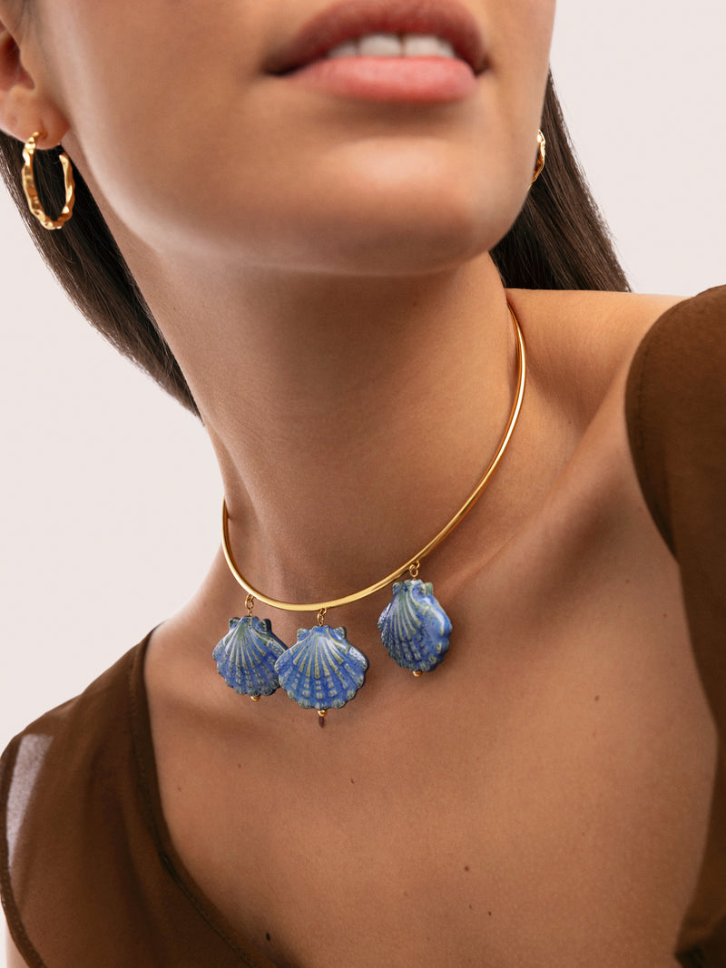 Choker Shelly Blue Aço Banho Ouro