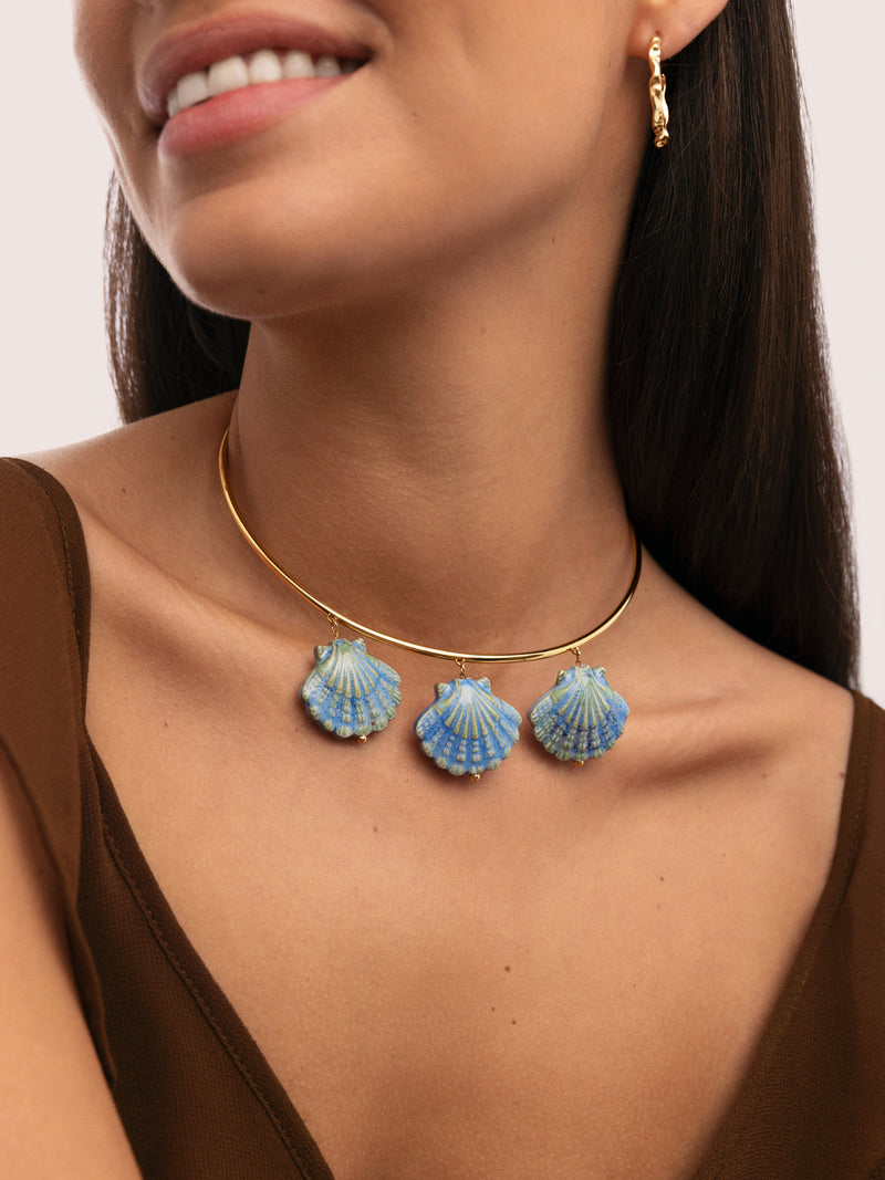 Choker Shelly Blue Aço Banho Ouro