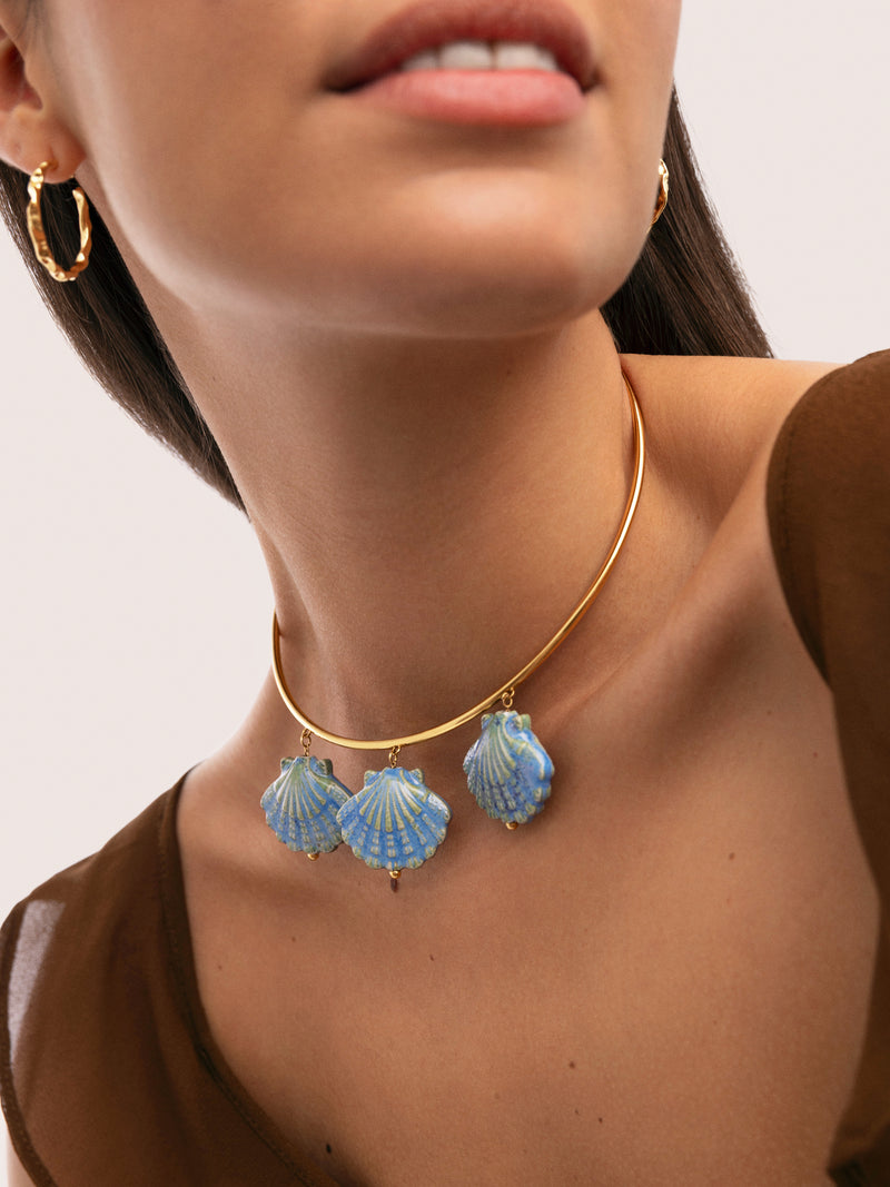 Choker Shelly Blue Aço Banho Ouro