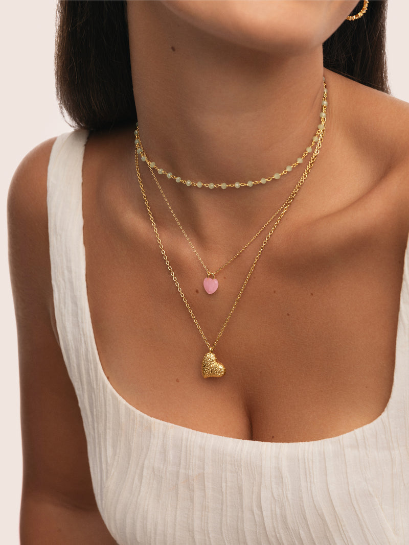 Collar Sweet Heart Pink Stone Baño Oro