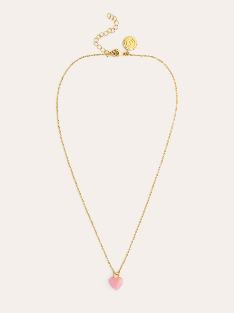 Collar Sweet Heart Pink Stone Baño Oro
