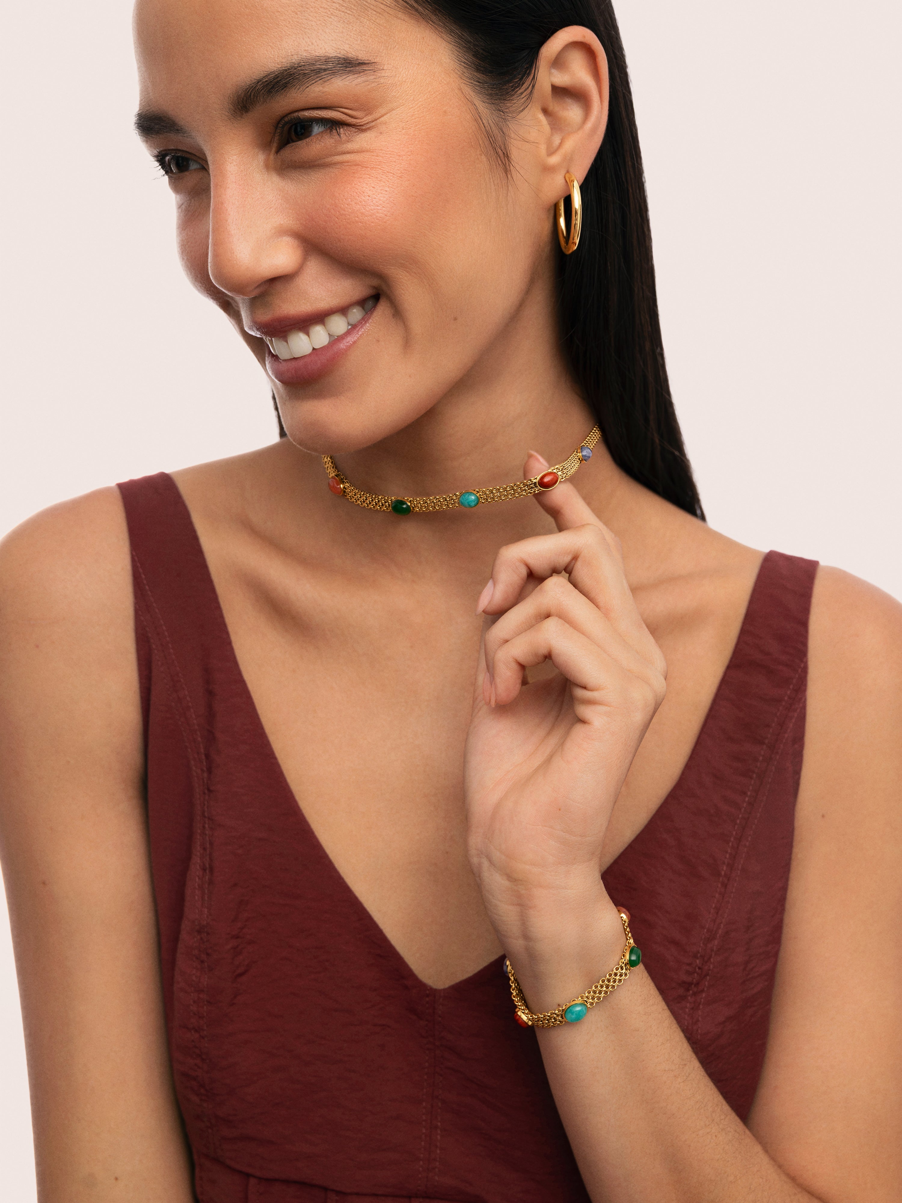 Choker Tape Stones Aço Banho de Ouro