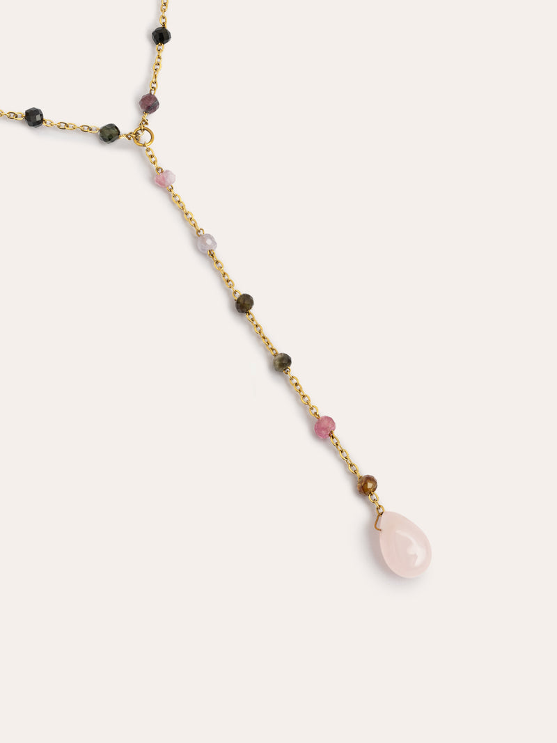 Y Tourmaline Stone Stainless Steel Gold Necklace