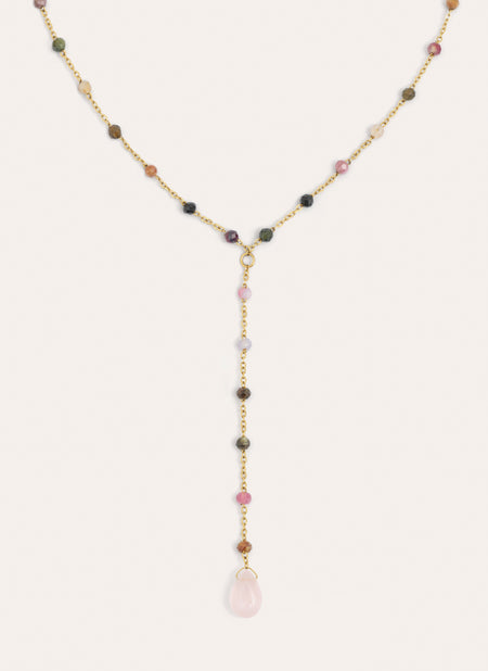 Y Tourmaline Stone Stainless Steel Gold Necklace