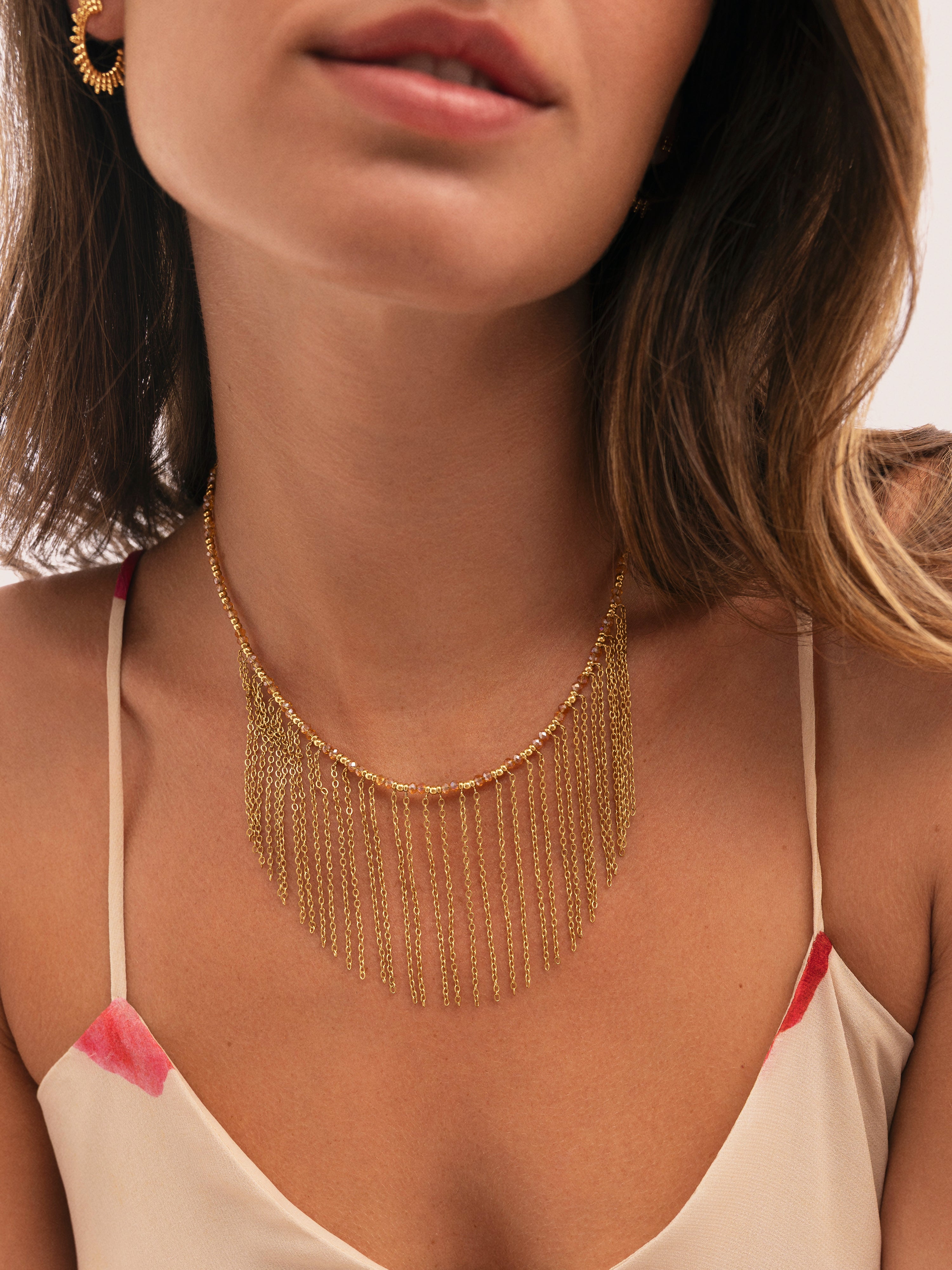 Halskette Zafira Champagne Stahl mit 18kt Goldbeschichtung