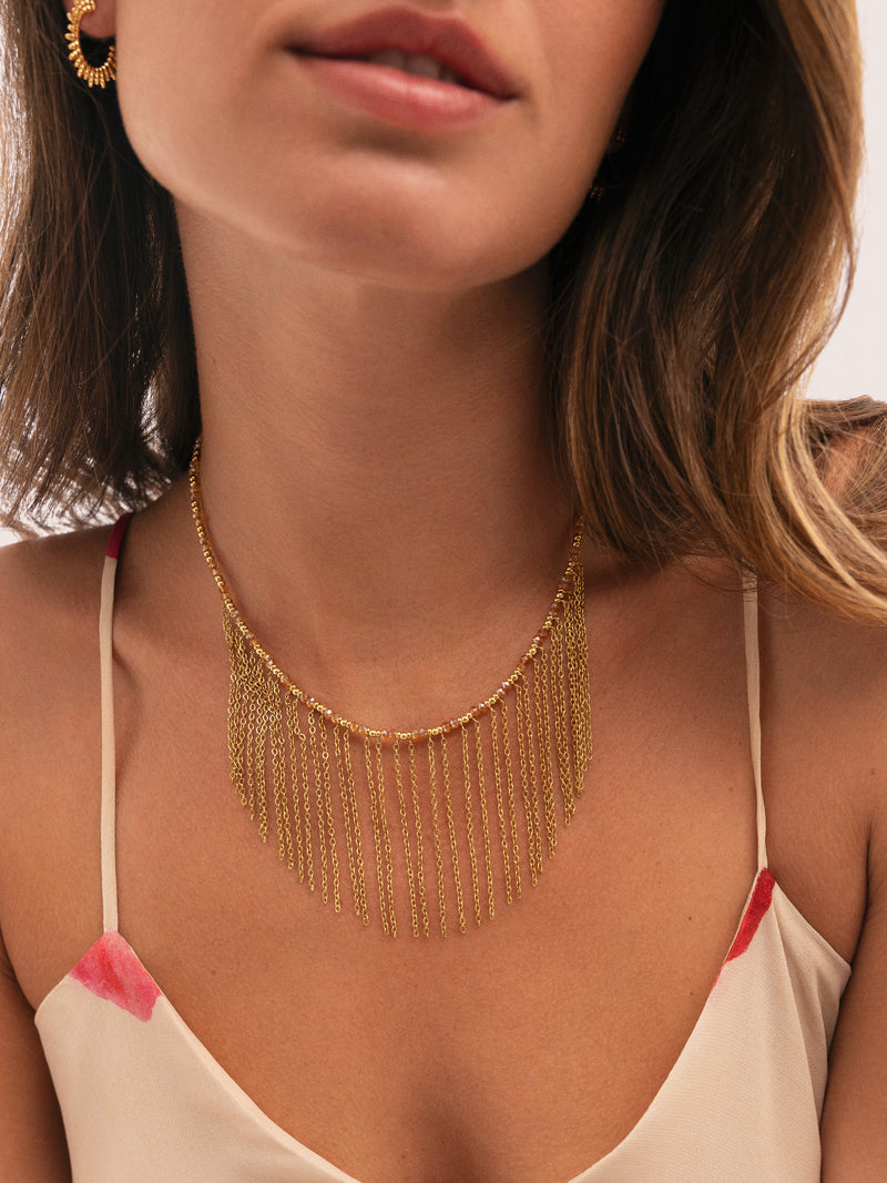 Halskette Zafira Champagne Stahl mit 18kt Goldbeschichtung