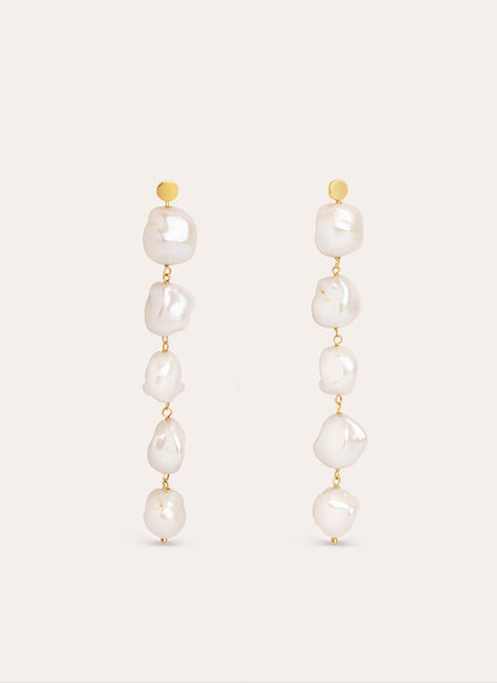 5 Bean Pearls Gold Earrings