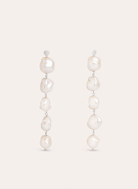 5 Bean Pearls Silver Earrings