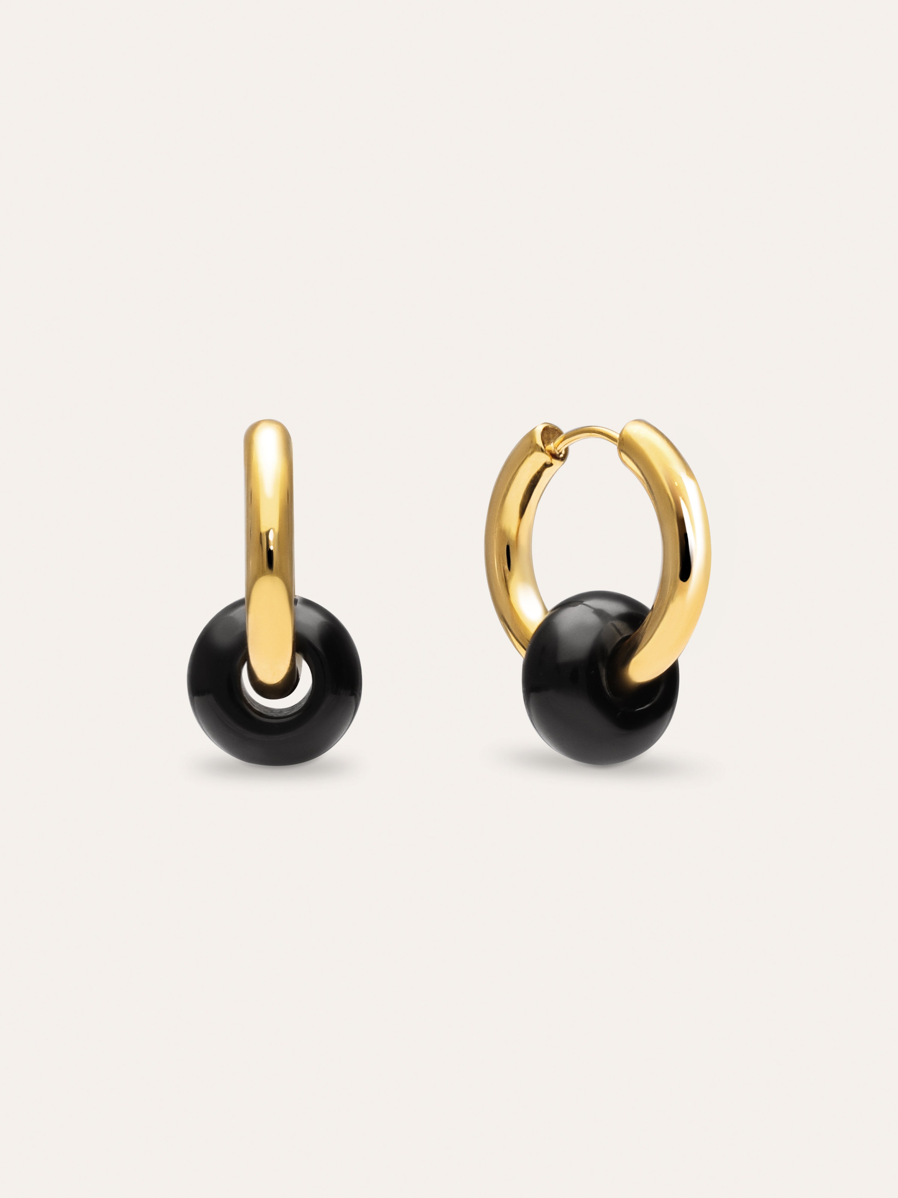 Carmen True Black Stainless Steel Gold Hoop Earrings