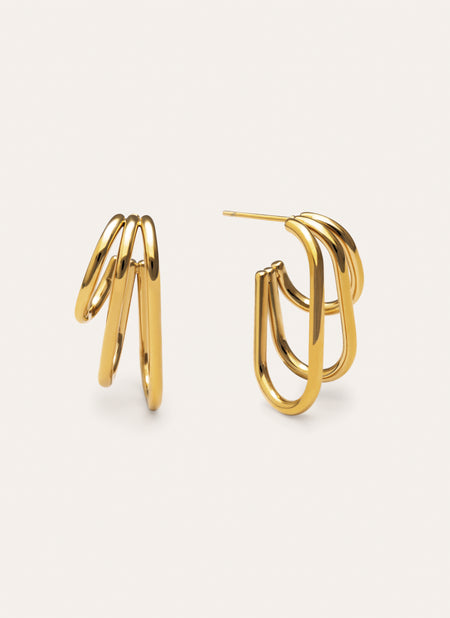 Pendientes Aro Claw Triple Acero Baño Oro