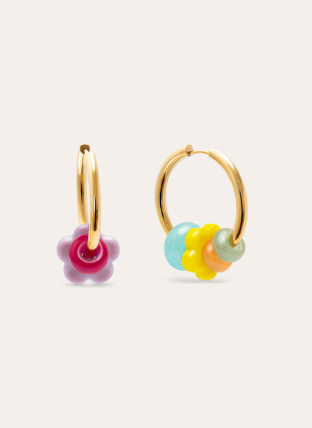 Pendientes Aro Carmen True Flower Colors Acero Baño Oro