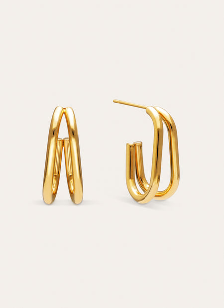 Pendientes Aro Mini Doble Bossa Acero Baño Oro